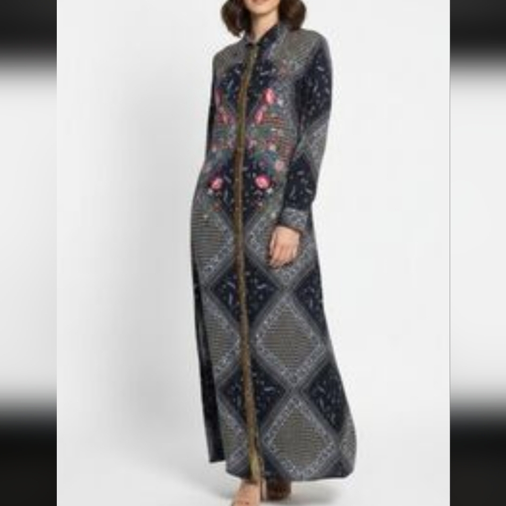Aratta Silent Journy Button-Down Elegant Maxy Dress Black And Pink Patterned
